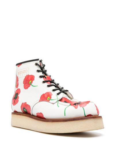 Kenzo Yama Floral-print Lace-up Boots In White