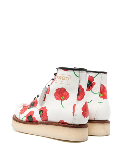 Kenzo Yama Floral-print Lace-up Boots In White