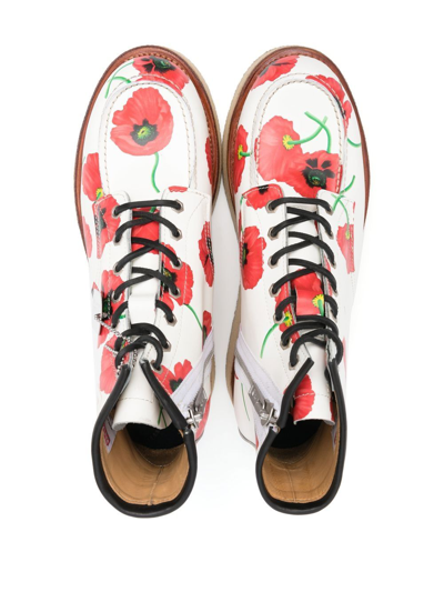 Kenzo Yama Floral-print Lace-up Boots In White
