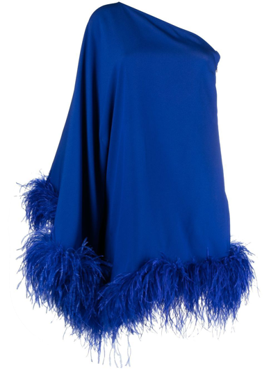 Shop Taller Marmo Piccolo Ubud Off-shoulder Feather-trim Dress In Blue