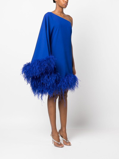 Shop Taller Marmo Piccolo Ubud Off-shoulder Feather-trim Dress In Blue