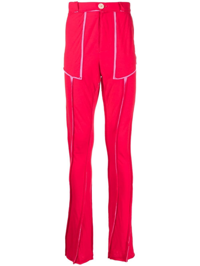 Shop Edward Cuming Seam-detail Straight-leg Trousers In Red