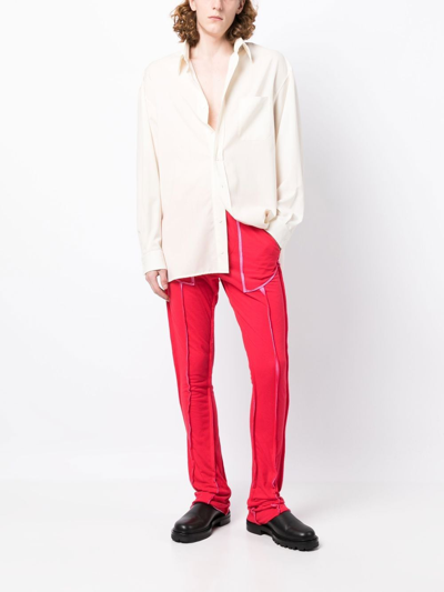 Edward Cuming Seam-detail Straight-leg Trousers In Red