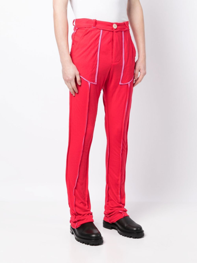Shop Edward Cuming Seam-detail Straight-leg Trousers In Red