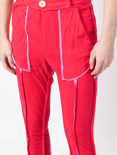 Shop Edward Cuming Seam-detail Straight-leg Trousers In Red