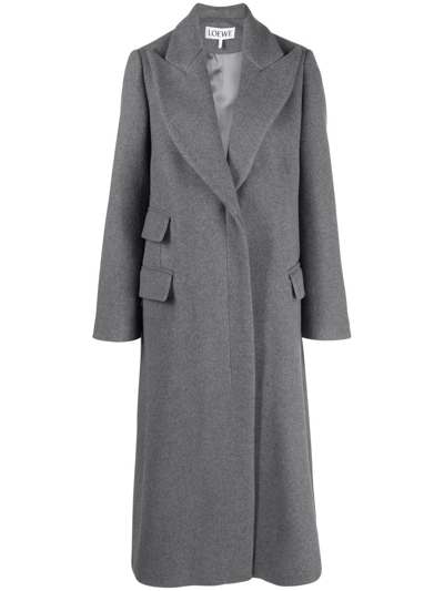 Shop Loewe Single-breasted Wool Coat In Grey