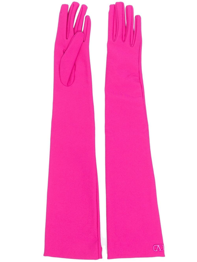 Shop Valentino Vlogo-plaque Elbow-length Gloves In Pink