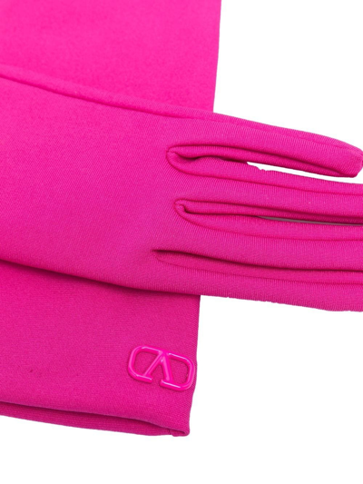 Shop Valentino Vlogo-plaque Elbow-length Gloves In Pink