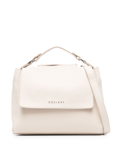 Shop Orciani Grained Leather Crossbody Bag In Neutrals