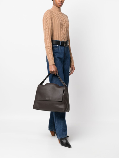Orciani Sveva Leather Tote Bag In Brown