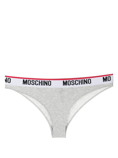 Shop Moschino Logo-waistband Briefs In Grey