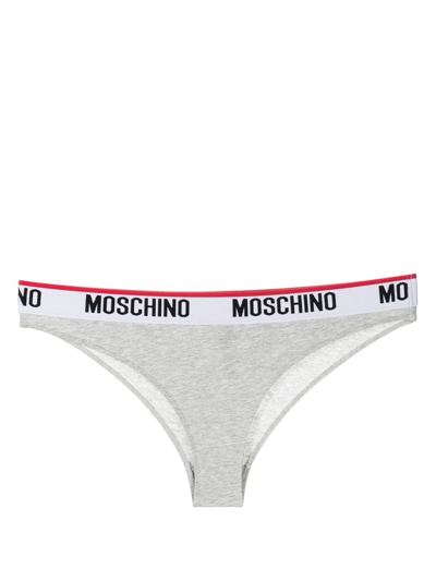 Shop Moschino Logo-waistband Briefs In Grey