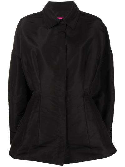 Shop Valentino Gathered-detail Faille Shirt Jacket In Black