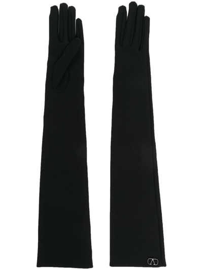 Shop Valentino Vlogo Long Silk Gloves In Black