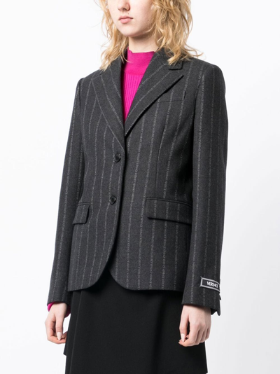 Shop Versace Ges Logo-pinstripe Blazer In Black