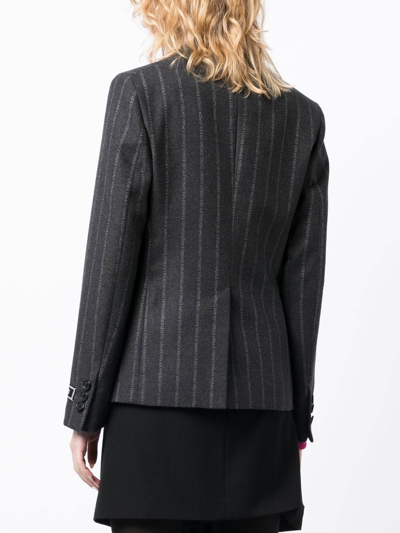 Shop Versace Ges Logo-pinstripe Blazer In Black