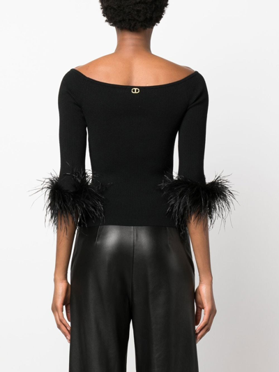 Shop Twinset Ostrich Feather-trim Jumper In Black