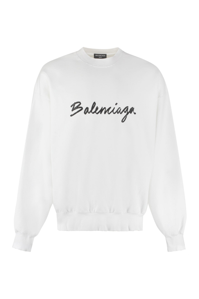 Shop Balenciaga Logo Detail Cotton Sweatshirt In White