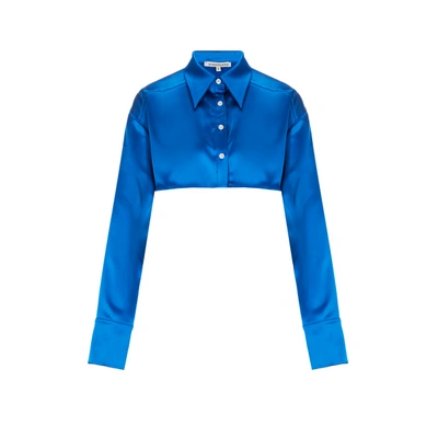 Shop Mybestfriends Arianna Cropped Shirt In Blue