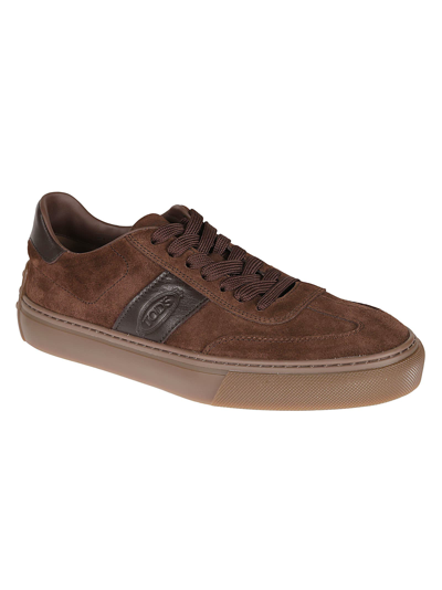 Shop Tod's Casual Logo Sided Sneakers In Brown