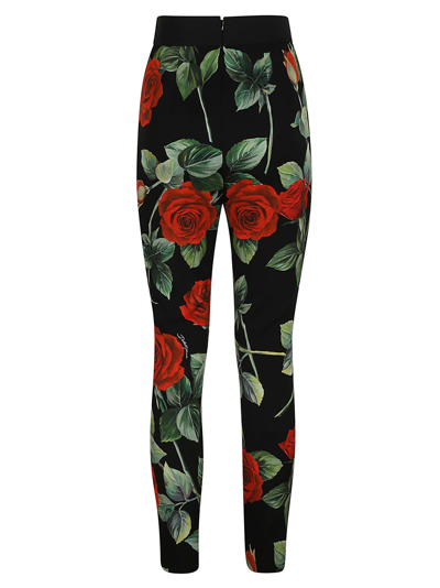 Shop Dolce & Gabbana Rose Print Logo Waisted Leggings In Rose/black