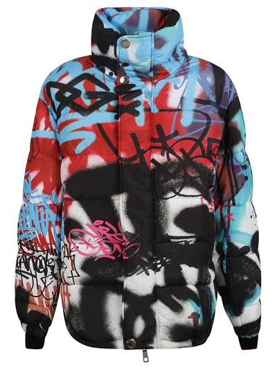 Shop Dolce & Gabbana High-neck Painted Down Jacket In Graffiti