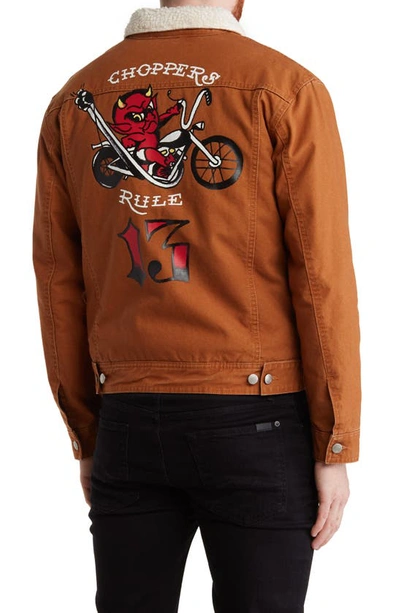 Shop Ed Hardy Chopper Rule Canvas & Faux Shearling Jacket In Rust