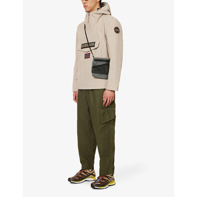 Shop Napapijri Men's Beige Rainforest Brand-print Shell Hooded Jacket