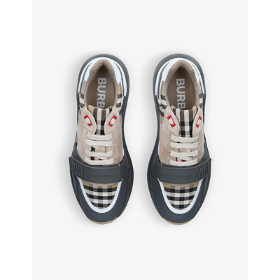 Shop Burberry Men's Grey/other Ramsey Checked Leather And Suede Trainers