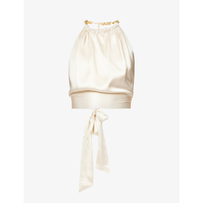 Harmur Power Chain-strap Halterneck Silk Top In Milk