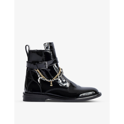 Shop Zadig & Voltaire Zadig&voltaire Women's Noir Laureen High Chain-detail Patent-leather Ankle Boots