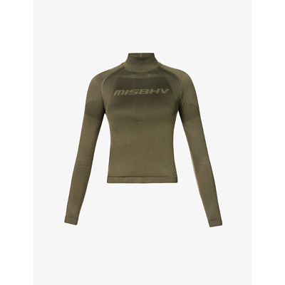 Shop Misbhv Sport Active Logo-knit Stretch-woven Top In Olive