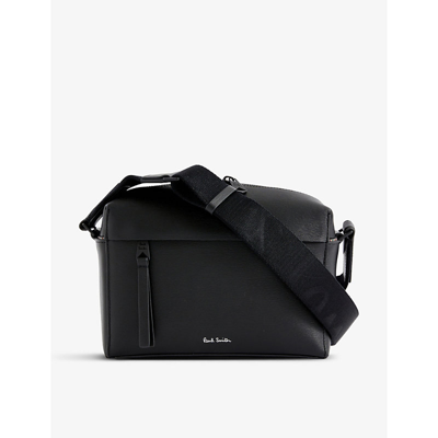 Shop Paul Smith Black Logo Textured Leather Camera Bag