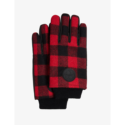 Shop Ted Baker Mens Red Karrl Logo-patch Checked Woven Gloves