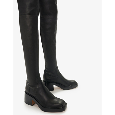 Shop Maje Women's Noir / Gris Frizzante Square-toe Leather Knee High Boots
