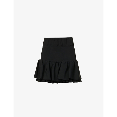Shop Rabanne Paco  Womens Black Ruffle-hem Pleated Crepe Mini Skirt