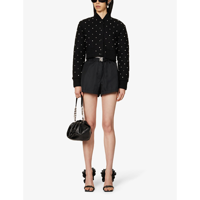 Shop Givenchy Faux Pearl-embellished Cropped Wool Bomber Jacket In Black
