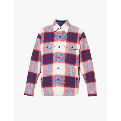 Shop Moncler Grenoble Men's Cream Red Waier Plaid-pattern Relaxed-fit Overshirt