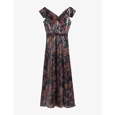 Shop Ted Baker Women's Black Ninia Floral-print Belted Woven Midaxi Dress