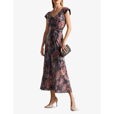 Shop Ted Baker Women's Black Ninia Floral-print Belted Woven Midaxi Dress