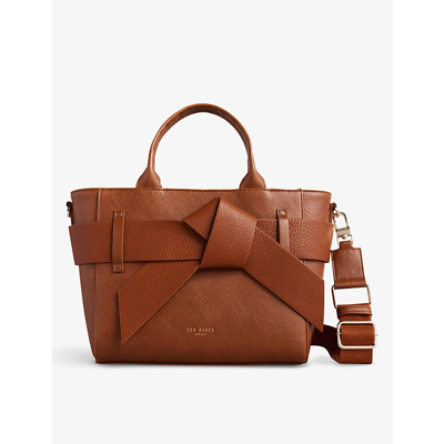 Shop Ted Baker Women's Brown Jimsa Bow-detail Faux-leather Bag