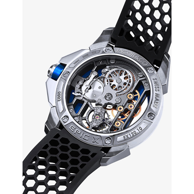 Shop Jacob & Co. Ex120.10.ab.ab.abrua Epic X V2 Stainless-steel And Rubber Manual Watch In Black