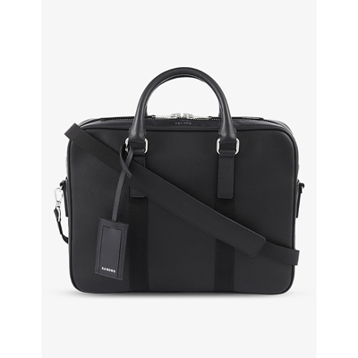 Shop Sandro Men's Noir / Gris Logo-embossed Faux-leather Briefcase