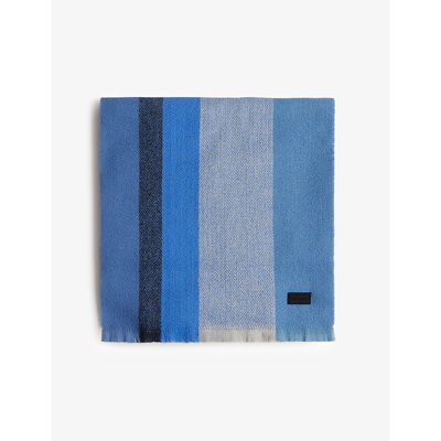 Shop Ted Baker Alfredy Stripe-detail Woven Scarf In Mid-blue