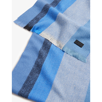 Shop Ted Baker Alfredy Stripe-detail Woven Scarf In Mid-blue