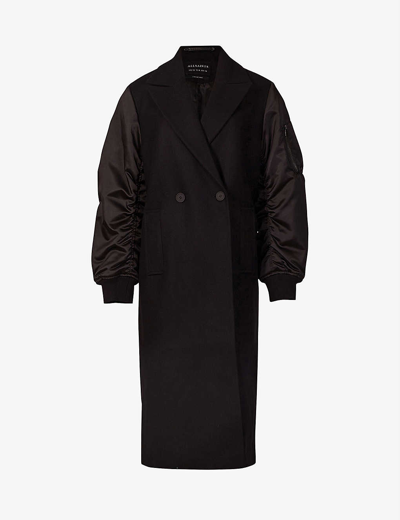 Allsaints Paulah Contrast Sleeve Wool-blend Coat In Black