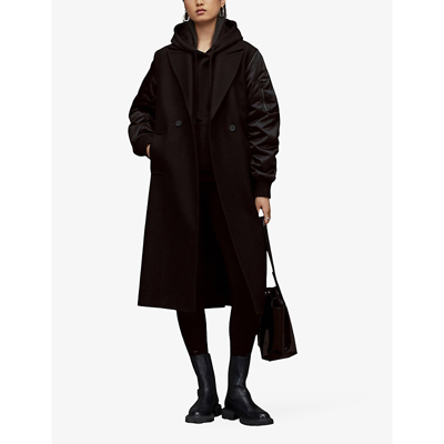 Allsaints Paulah Contrast Sleeve Wool-blend Coat In Black