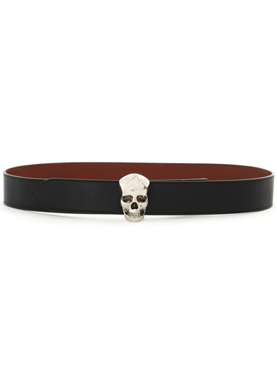 Shop Alexander Mcqueen Skull-embellished Reversible Belt In Black