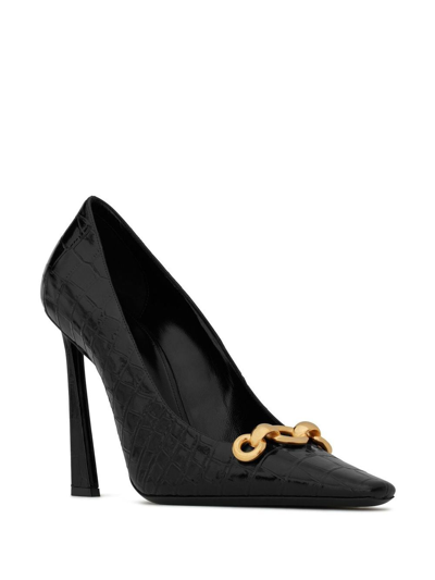 Saint Laurent Severine Pumps In Crocodile-embossed Patent Leather In Black