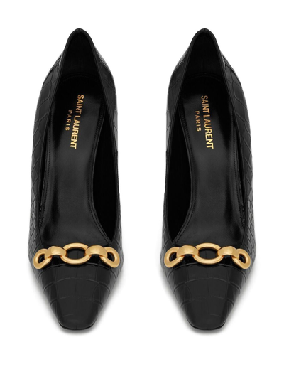 Saint Laurent Severine Pumps In Crocodile-embossed Patent Leather In Black